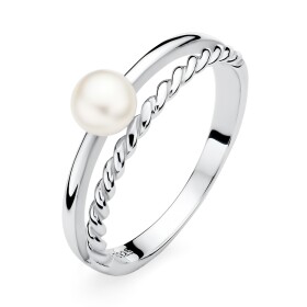 Stříbrný prsten s pravou bílou perlou Francoa, stříbro 925/1000, Bílá 54 (17 mm)