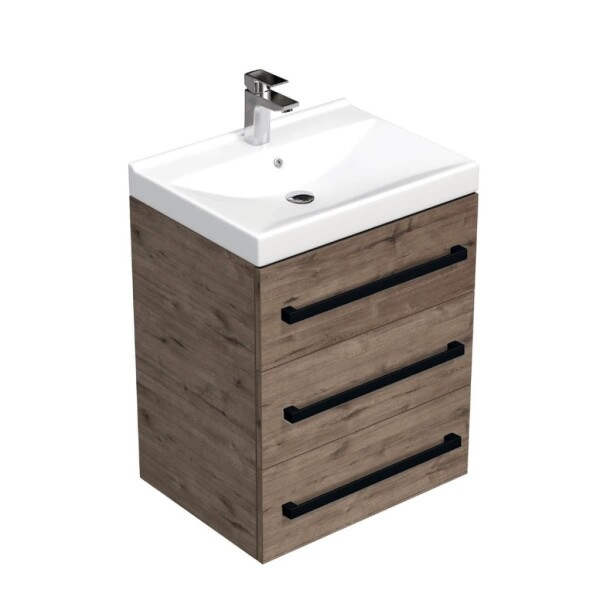 Koupelnová skříňka s černou úchytkou a umyvadlem SAT Cube Way 60x71x46 cm dub Wellington mat CUBE46C603DWVER CUBE46C603DWVER