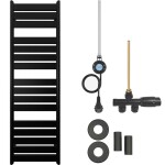 CERANO - Koupelnový radiátorový set Arturo - kombinované vytápění, wifi tyč - boční jednobodové připojení - 600W - černá matná - 1600x500 mm CER-663667