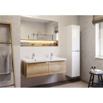 MEREO - Mailo, koupelnová skříňka s umyvadlem z litého mramoru 61 cm, dub Riviera, chrom madlo CN520M