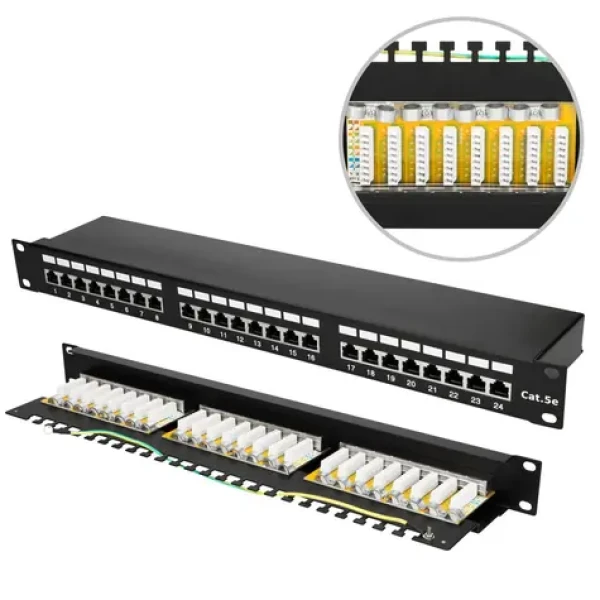 Extralink CAT5E STP V2 černý / Patch panel / 24 portů / 1U / RJ45 (EX.9823)