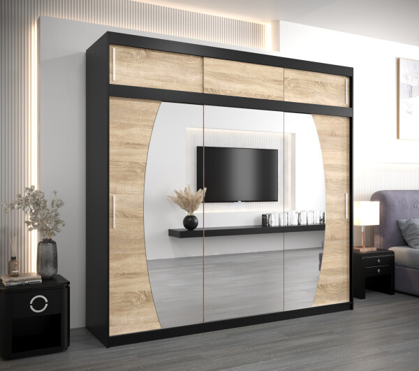 Šatní skříň Abi E0 s nástavcem Barva korpusu: Černá, Rozměry: 250 cm, Dveře: Dub sonoma