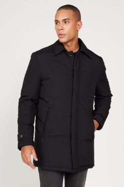 ALTINYILDIZ CLASSICS Men's Black Standard Fit Normal Cut Shirt Collar Coat