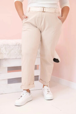 Dámské bavlněné kalhoty Plus Size s páskem světle béžová XL