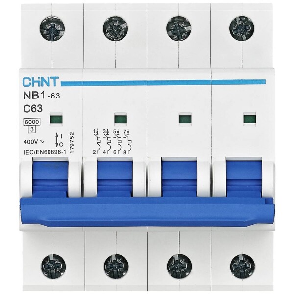 Chint 179752 NB1-63 4P C63 6kA DB elektrický jistič 4pólový 63 A 240 V, 415 V