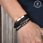 Pánský náramek Gerard, kůže, chirurgická ocel, různé velikosti, Černá 25 cm