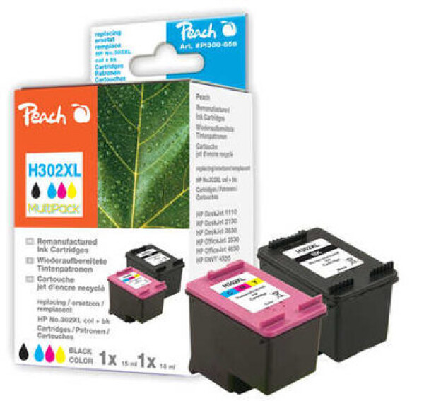 Peach Remanufactured MultiPack HP302XL alternativní cartridge / OfficeJet 3830 / 15+18 ml / MultiPack (0F319617)