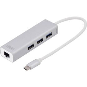 Digitus DA-70255 3 + 1 port USB 3.0 hub s vestavěnou síťovou přípojkou stříbrná