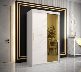 Šatní skříň Abi Golden T2 Barva korpusu: Bílá, Rozměry: 120 cm, Dveře: Bílý mramor se zlatým zrcadlem