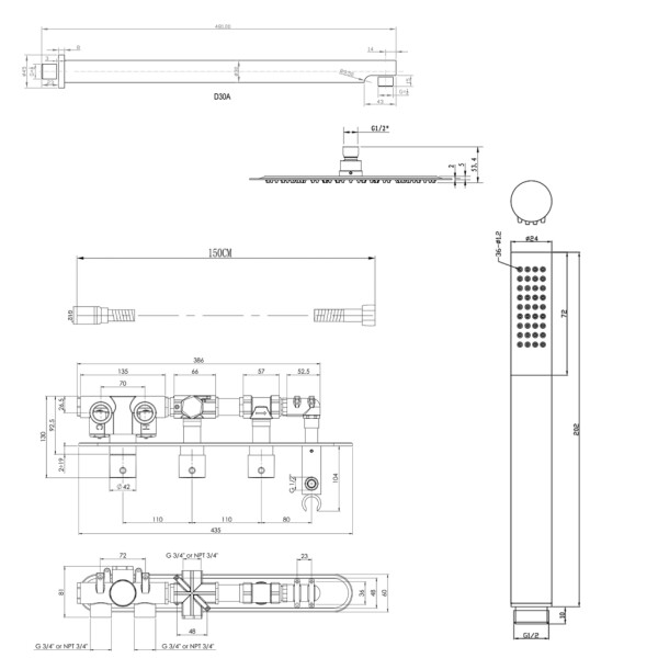 SAPHO - Podomítkový sprchový set s termostatickou baterií a držákem ruční sprchy, 2 výstupy, kulatá, chrom MB623-01