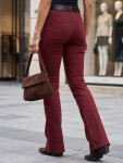 Dámské džíny s rozšiřujícími se nohavicemi, s páskem a vysokým pasem, vínové, FashionStreet UY3111 S/36