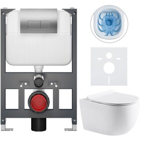 CERANO - Kompletní WC set Basic/Felci - bílá lesklá - WC tlačítko Modulo/Stříbrná - závěsné - nízký modul - předstěnová instalace - 53x37 CER-8050BD86104
