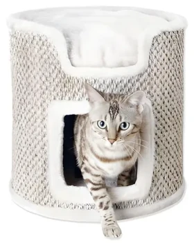 TRIXIE Odpočívadlo Ria Cat Tower světle šedá-přírodní / Pro kočky / Plyš, polyester, sisal / 37x37x37 cm / do 5 kg (G13-44706)