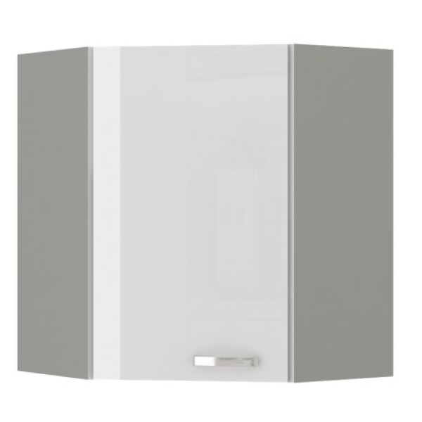 Horní rohová skříňka 60x60 GN-72 1F (45°) Barva korpusu: Šedá, Barva dvířek: Bílý lesk (Blanka)