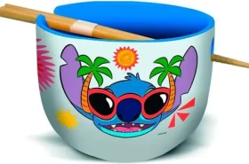 STOR Jídelní miska s hůlkami Stitch / Miska na ramen / Keramika / Dřevěné hůlky / Dárkové balení (98834)