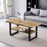 Stůl konferenční, 120x60x55 cm, MDF deska, dekor divoký dub, kov, police, černý lak