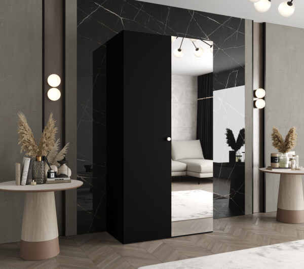 Šatní skříň Abi Parma 2 Rozměry: 100 cm, Pásky / úchyty: Kašmír, Barva korpusu + barva dveří: Černá + Černá