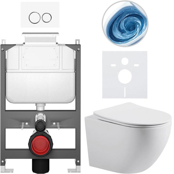 CERANO Kompletní WC set Basic/Cesso - bílá matná - WC tlačítko Dualo/Bílá - ovládání shora - předstěnová instalace - 49x36 cm - 8050BD86150