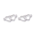 Mezidíl z nerezové oceli - dvojité srdce - platinový - 8 x 20 x 1 mm - 1 ks