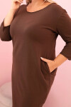 Dámská sukýnka Plus Size s bavlnou jednoduchého střihu a rukávem 3/4 hnědá UNI