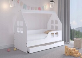 DumDekorace Okouzlující dětská postel su šuplíkem 140 x 70 cm bílé barvy ve tvaru domečku 22961