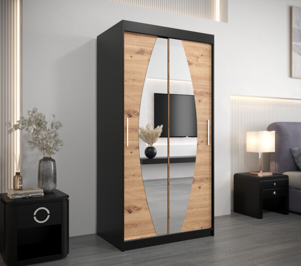 Šatní skříň Abi E0 Barva korpusu: Černá, Rozměry: 100 cm, Dveře: Dub artisan