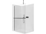 CERANO Sprchová zástěna Walk-in Onyx Top Round L/P - 10 mm - kulatá vzpěra + polička/držák na ručníky - černá matná, transparentní sklo - 150x200 cm