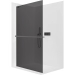 CERANO Sprchová zástěna Walk-in Onyx L-levá vzpěra - 8 mm + polička/držák na ručníky - černá matná, grafitové sklo - 70x200 cm