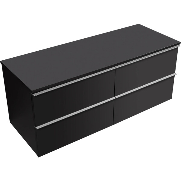 CERANO - Koupelnová skříňka Velora - černá matná, úchytka chrom + deska pod umyvadlo Navira Slim - 18 mm - 120x54,8x46,5 CER-664774