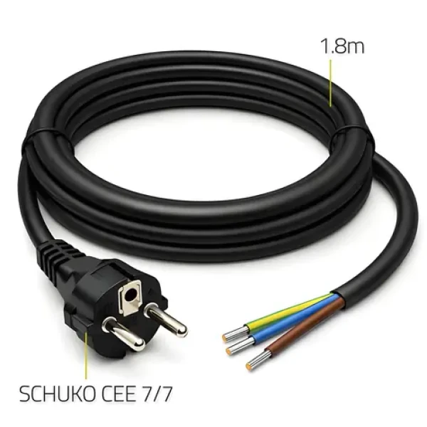 Napájecí kabel Schuko CEE 7/7 (E/F) 1,8 m / Napájecí kabel / 3x1,5 mm2 / měď Cu / bez koncovky (54598)