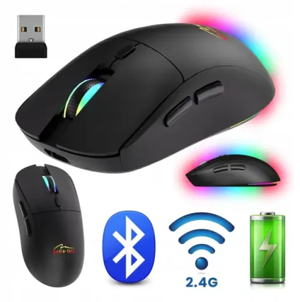 Bezdrátová myš 2v1 černá / Myš / tichá / Bluetooth + 2.4 GHz / 3200 DPI / 6 tlačítek (MT1124)