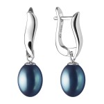 Stříbrné náušnice s černou řiční perlou Anna, stříbro 925/1000, Černá