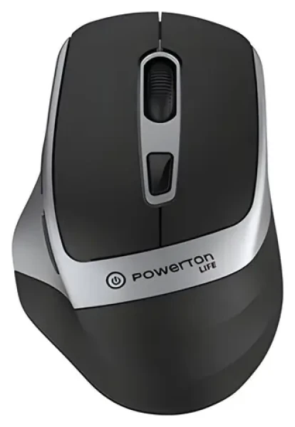 Powerton LIFE FLIXO černo-stříbrná / Bezdrátová myš / optická / 1600 DPI / 6 tlačítek / 2,4 GHz (WPM10SL)