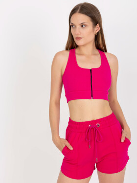 Fuchsiový žebrovaný základní crop top se zapínáním RUE PARIS Velikost: