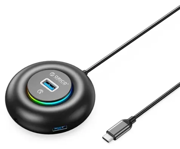 Orico YXR4-C3 černá / USB Hub / 4x USB-A 3.0 / RGB / audio a mikrofonní port / kabel 1,8 m