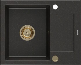 MEXEN/S - Enzo granitový dřez 1 s odkapávačem 576x465 mm, černá/zlatá metalik,+ zlatý sifon 6506571005-75-G