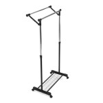 Stojan na šaty s výklopným ramenem, černá barva, kov / plast, chrom