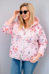 Dámská jarní prošívaná bunda Plus Size s kapucí a květinovým vzorem pudrově růžová UNI