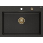 MEXEN/S - Elix granitový dřez 1-miska 700 x 500 mm, černá/zlatá metalik, sifon zlatá 6526701005-75-G