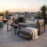 Zahradní set 2+1, stolek 75x30, multifunkční pohovka, kov antracit, tmavě šedá látka