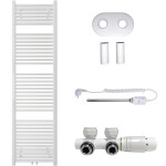 CERANO - Koupelnový radiátorový set Lincoln - kombinované výtápění, termo tyč - středové připojení 50 mm - 300W - bílá lesklá - 1800x500 mm CER-663382