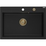 MEXEN/S - Elix granitový dřez 1-miska 700 x 500 mm, černá, sifon zlatá 6526701005-77-G