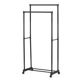 Stojan na šaty dvouramenný s odkladačem na boty, černá barva, kov / plast, chrom