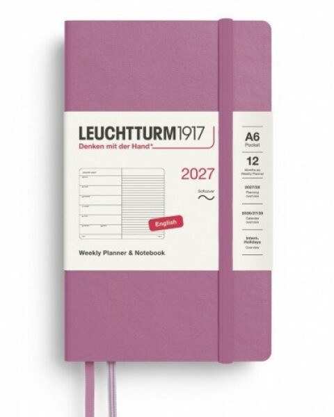 Týdenní plánovač Zápisník Dusty Rose, Pocket A6 2027, Softcover, anglicky