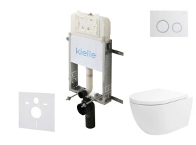 Kielle - Genesis New Set předstěnové instalace, klozetu Oudee, Vortex Rimless+, sedátka softclose a tlačítka Gemini New II, lesklá bílá/chrom 30528SZ22