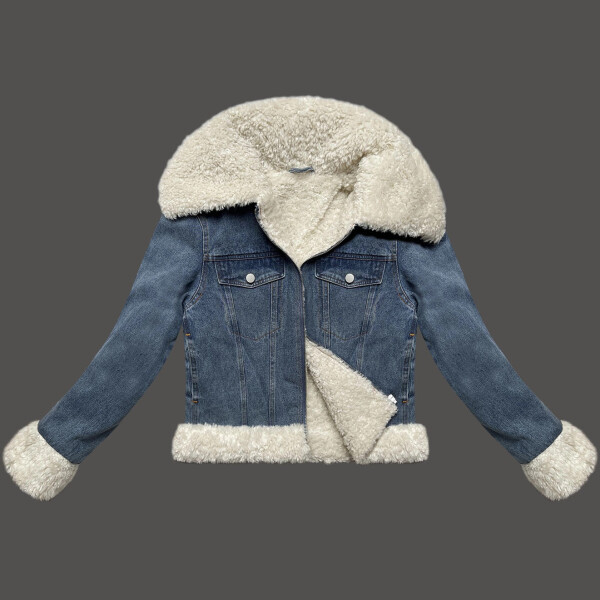 Světle modro/ecru džínová bunda s podšívkou typu beránek J Style (11Z8217) odstíny modré XL (42)