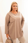Dámská blůza Plus Size s bavlnou, s kapsou a ohrnovacími rukávy fango UNI