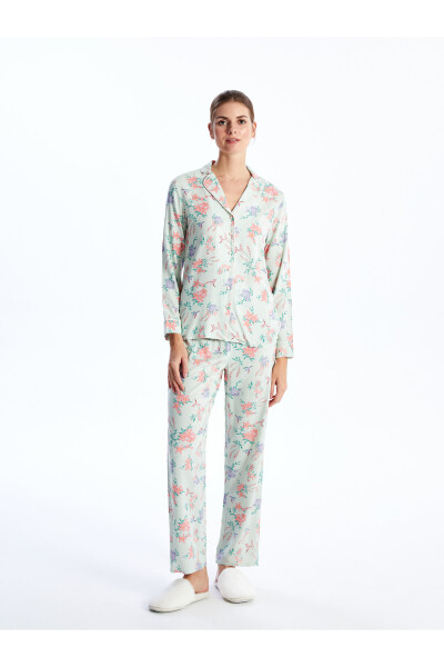 LC Waikiki Women's Pajamas Set with Shirt Collar Floral Long Sleeve