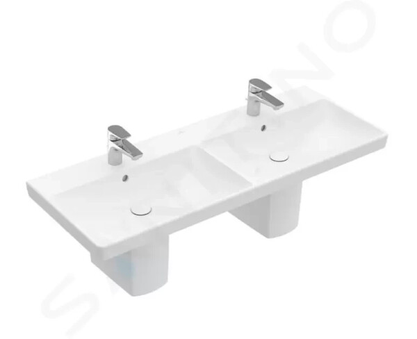 VILLEROY & BOCH - Avento Dvojumyvadlo nábytkové 1200x470 mm, s přepadem, 2 otvory pro baterii, CeramicPlus, alpská bílá 4A23CKR1