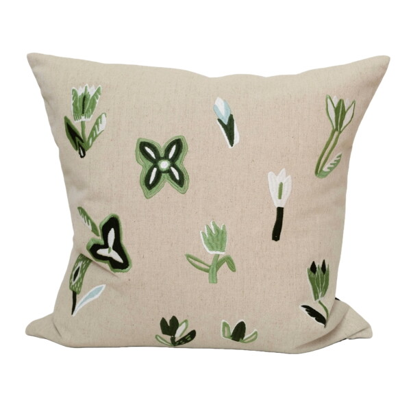 Fine Little Day Lněný povlak na polštář Tulip Green Embroidered 48x48 cm, béžová barva, textil